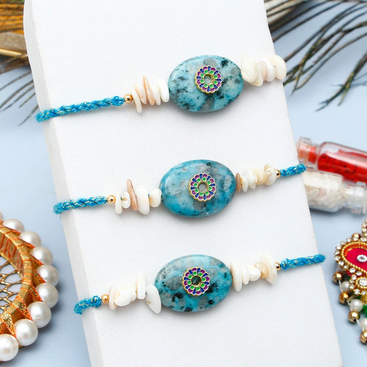 Pack Of 3 Turquoise Stone Rakhi