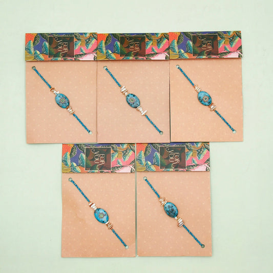 Pack Of 5 Turquoise Stone Rakhi