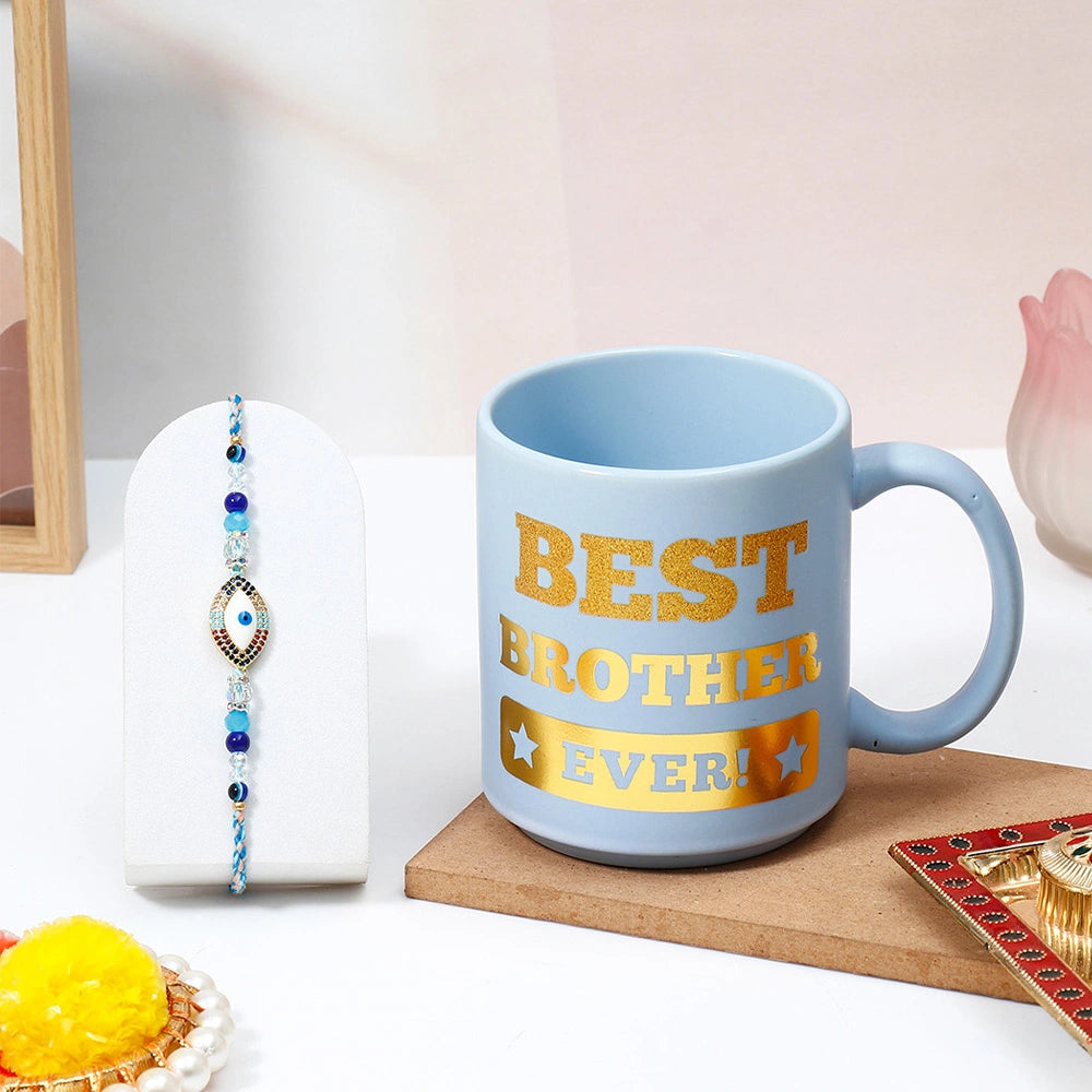 Evil Eye Rakhi for Brother with Best Brother Ever Mug - Marquise Designer Rakhi