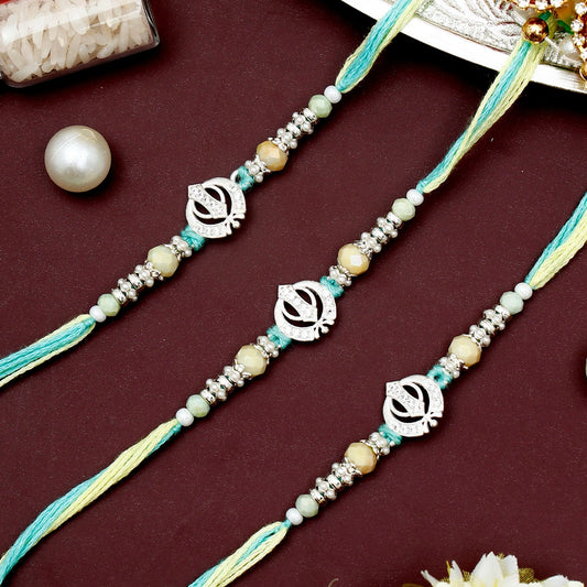 Pack Of 3 Khanda Pastel Green Rakhi