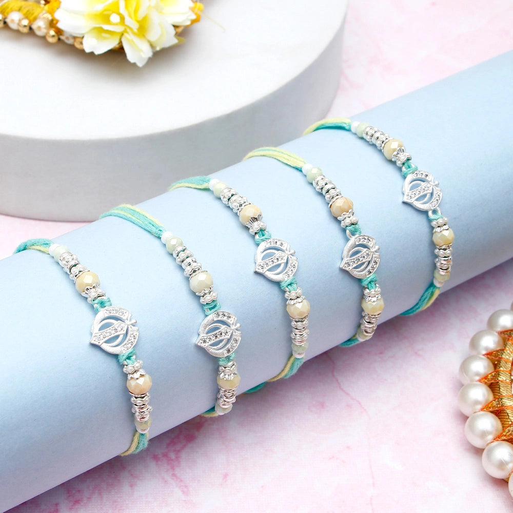 Pack Of 5 Khanda Pastel green Rakhi
