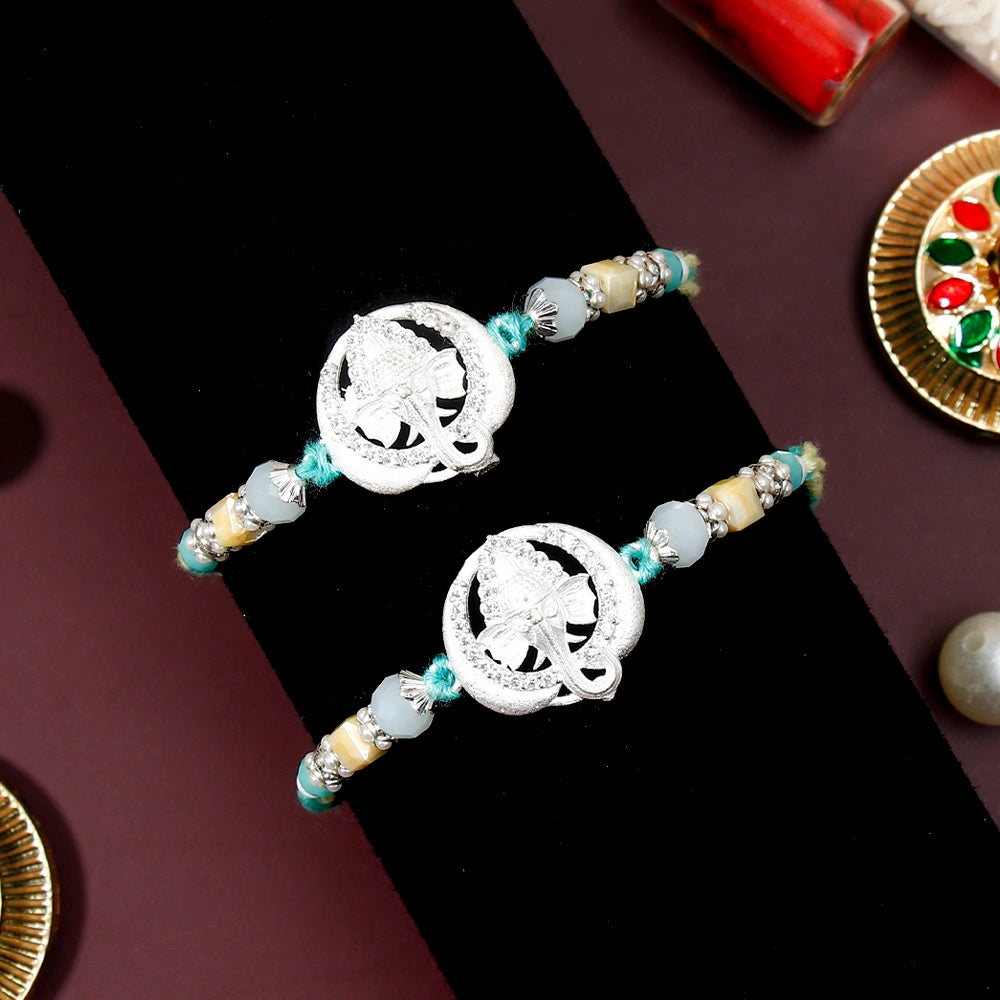 Pack Of 2 Silver Ganesha Mint Rakhi