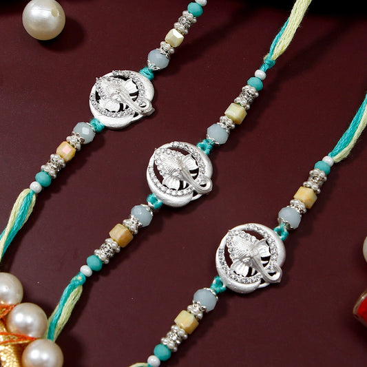 Pack Of 3 Silver Ganesha Mint Rakhi