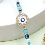 Rhinestones Golden Blue Evil Eye Rakhi