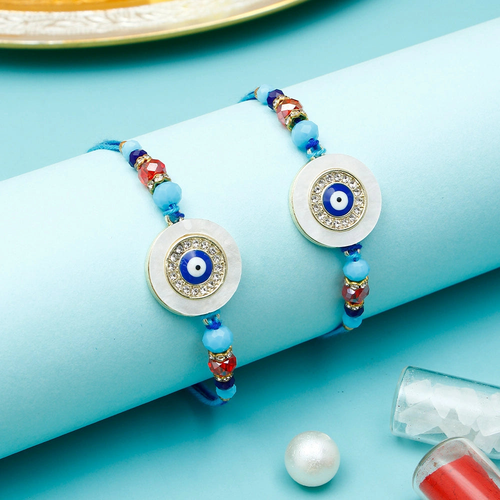 Pack Of 2 Rhinestone Evil Eye Marble Rakhi