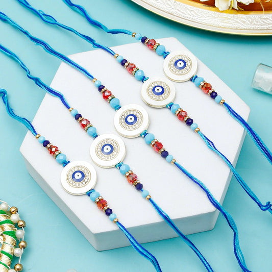 Pack Of 5 Rhinestone Evil Eye Marble Rakhi