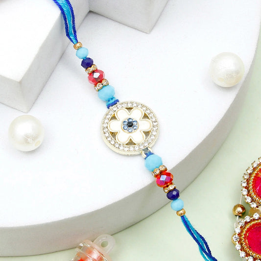 Crystal Flower Evil Eye Rakhi & UXR Royal Life Perfume Mug Set