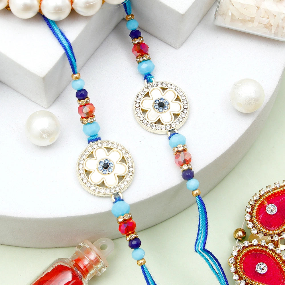 Pack Of 2 Rhinestone Evil Eye Floral Rakhi