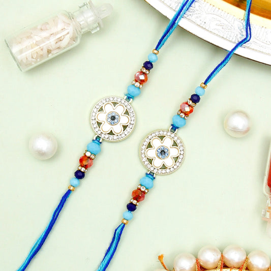 Pack Of 2 Rhinestone Evil Eye Floral Rakhi
