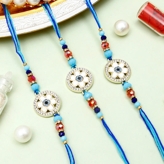 Pack Of 3 Rhinestone Evil Eye Floral Rakhi