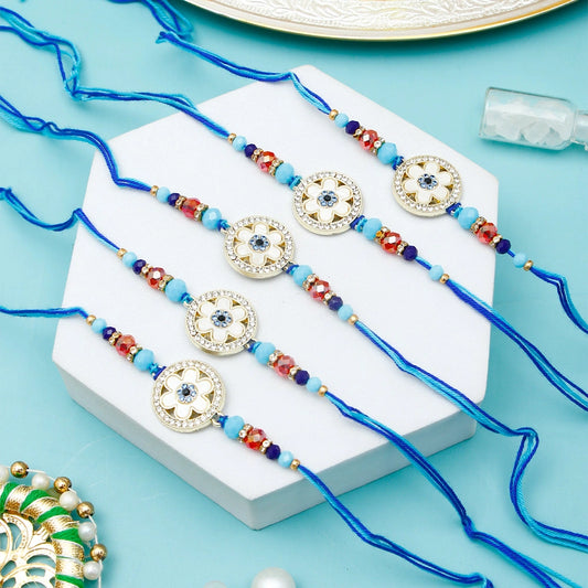 Pack Of 5 Rhinestone Evil Eye Floral Rakhi