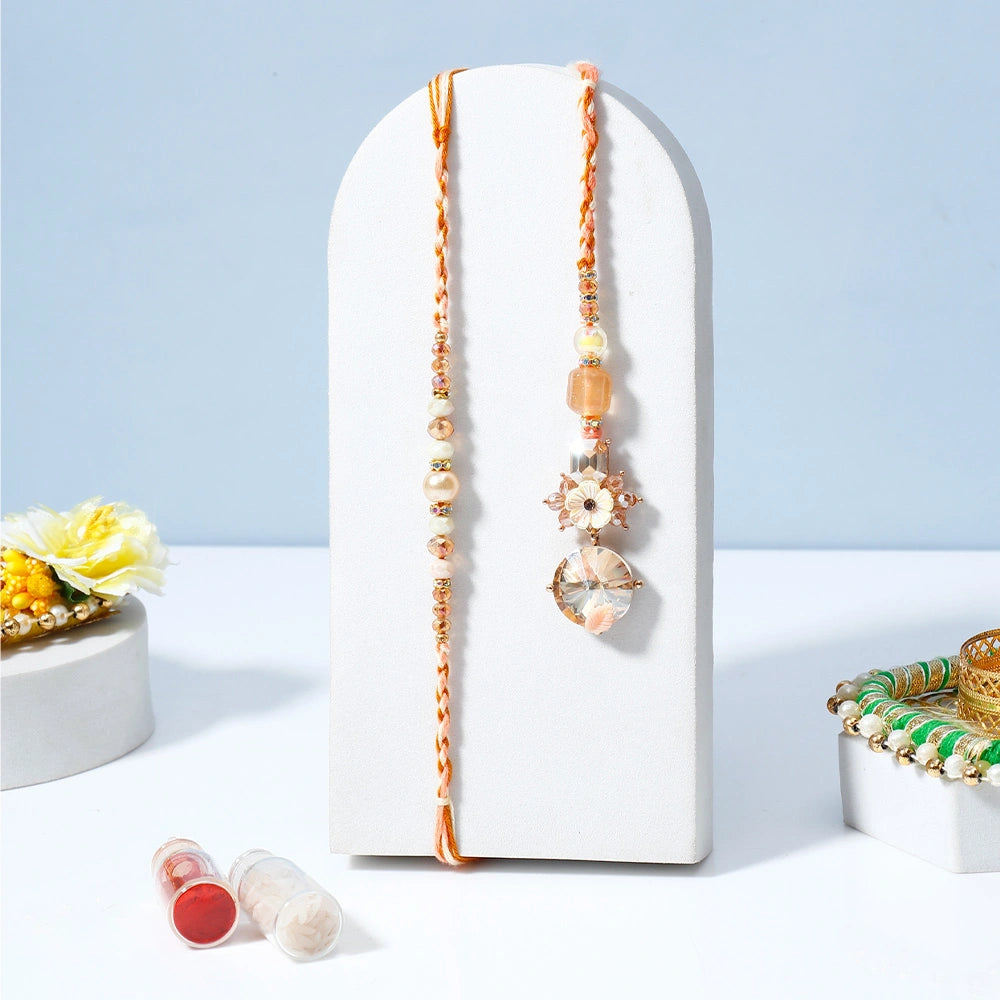 Peach Stone Bhaiya Bhabhi Rakhi Set