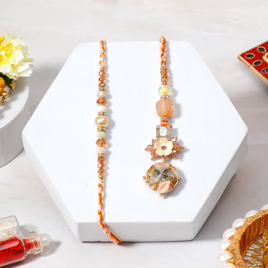 Peach Stone Bhaiya Bhabhi Rakhi Set