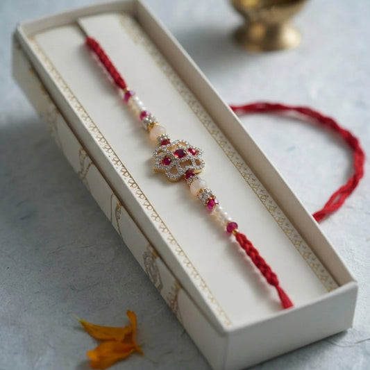 Premium Scarlet Ruby Stone Rakhi For Brother