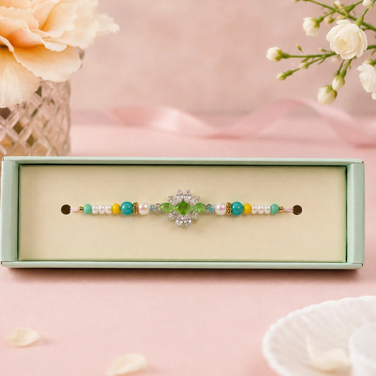 Traditional Green Stone Rakhi With Gems For Brother