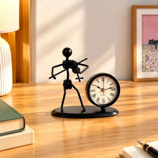 Violin Player Metal Showpiece with Clock