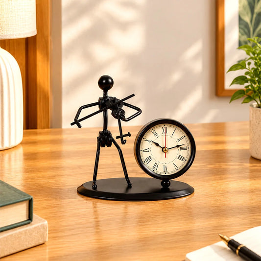 Violin Player Metal Showpiece with Clock