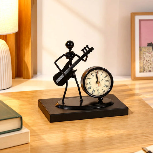 Electric Guitar Player Metal Showpiece with Clock