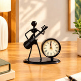 Electric Guitar Player Metal Showpiece with Clock