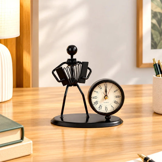 Accordion Player Metal Showpiece with Clock