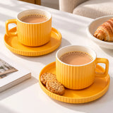 Yellow Ribbed Ceramic Mug with Saucer