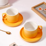 Yellow Ribbed Ceramic Mug with Saucer