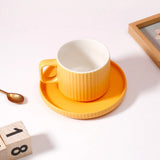 Yellow Ribbed Ceramic Mug with Saucer