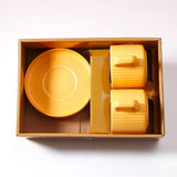 Yellow Ribbed Ceramic Mug with Saucer