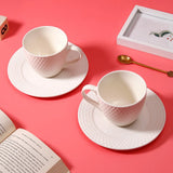 White Honeycomb Textured Ceramic Cup with Saucer