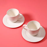 White Honeycomb Textured Ceramic Cup with Saucer