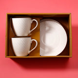White Honeycomb Textured Ceramic Cup with Saucer