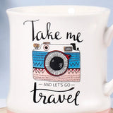 Take Me & Let's Go Travel Camera Ceramic Mug