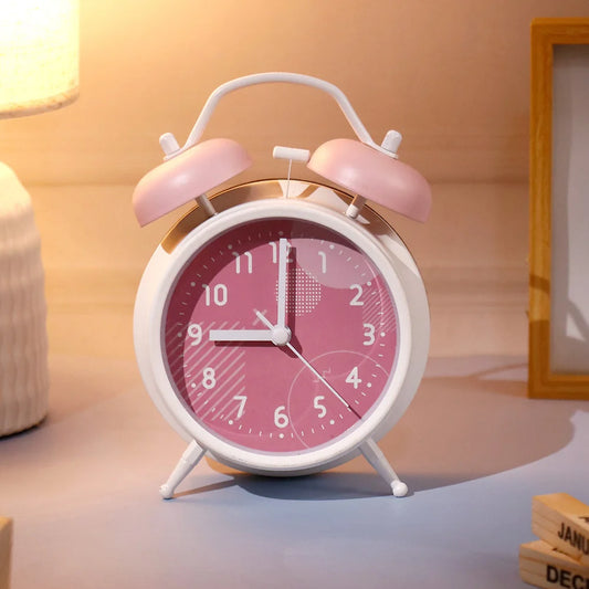 Pink Twin Bell Alarm Clock with Geometric Dial