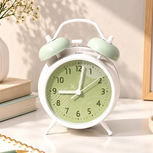 Green Twin Bell Alarm Clock with Geometric Dial