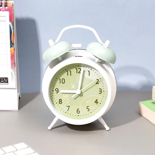 Green Twin Bell Alarm Clock with Geometric Dial