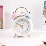 White Twin Bell Alarm Clock with Pastel Pink & Blue Bells