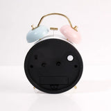 White Twin Bell Alarm Clock with Pastel Pink & Blue Bells