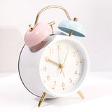 White Twin Bell Alarm Clock with Pastel Pink & Blue Bells