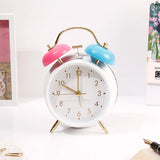 White Twin Bell Alarm Clock with Pink & Blue Bells