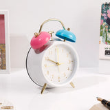 White Twin Bell Alarm Clock with Pink & Blue Bells