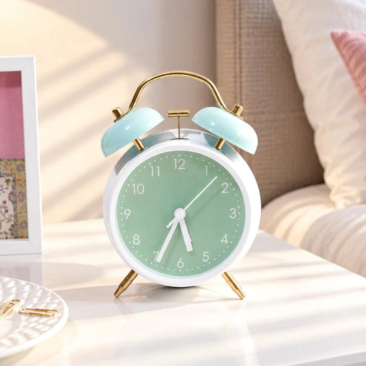 Mint Green Dial Twin Bell Alarm Clock with Aqua Bells