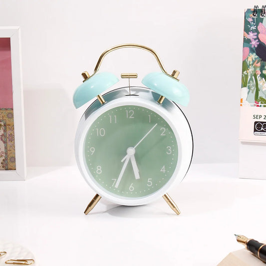 Mint Green Dial Twin Bell Alarm Clock with Aqua Bells