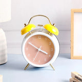 White Twin Bell Alarm Clock with Yellow Bells & Gradient Dial