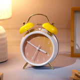 White Twin Bell Alarm Clock with Yellow Bells & Gradient Dial