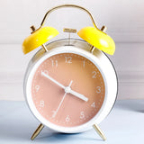White Twin Bell Alarm Clock with Yellow Bells & Gradient Dial