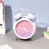 White Twin Bell Alarm Clock with Lilac Bells & Pink Gradient Dial