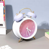 White Twin Bell Alarm Clock with Lilac Bells & Pink Gradient Dial