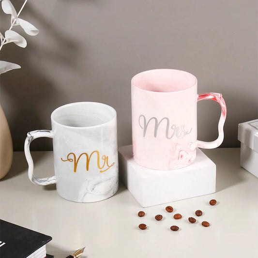 Set of 2 Mr & Mrs Marble Effect Ceramic Mugs