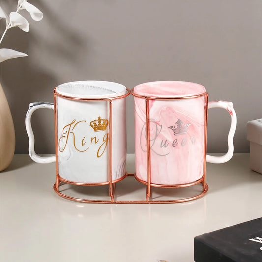 Set of 2 King & Queen Marble Effect Ceramic Mugs