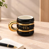 Set of 2 Mr & Mrs Stacked Ring Ceramic Mugs